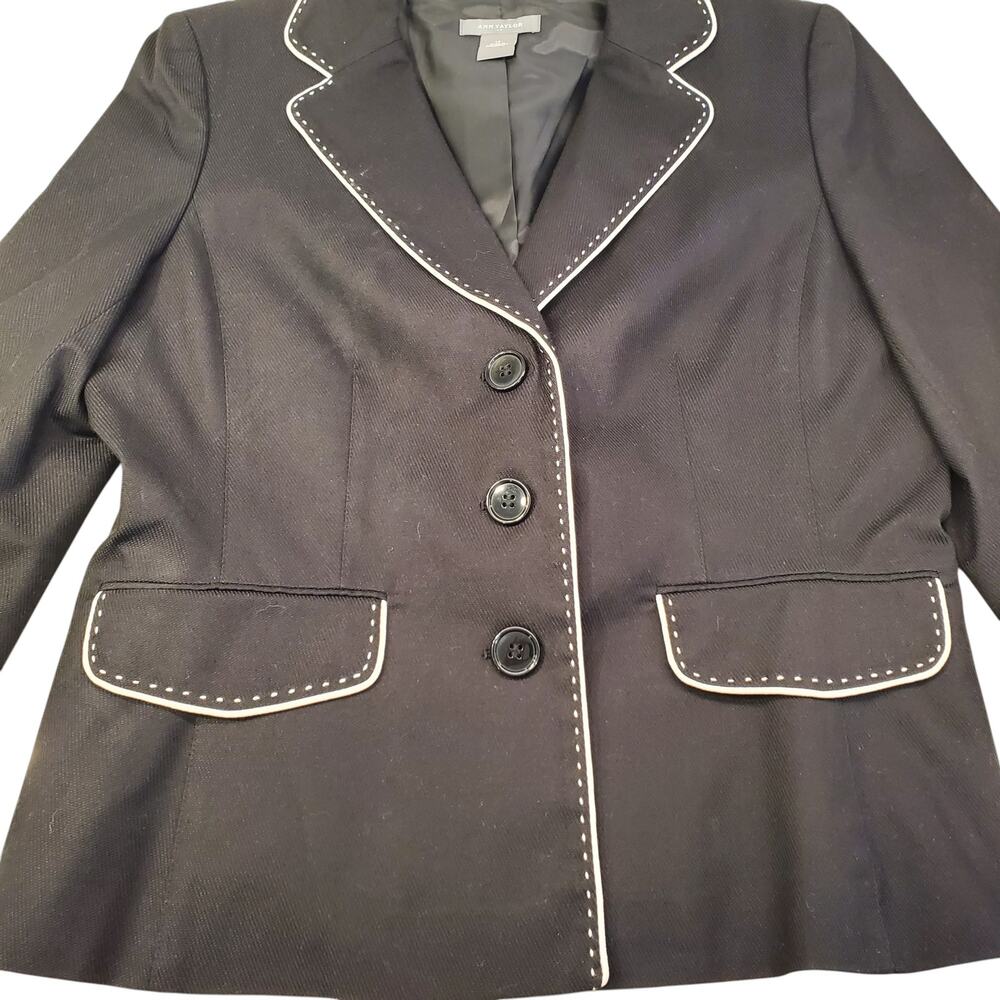 Vintage Womens Suit Ann Taylor Size 12 Womens Black White Piping Y2k 90s - Picture 3 of 9
